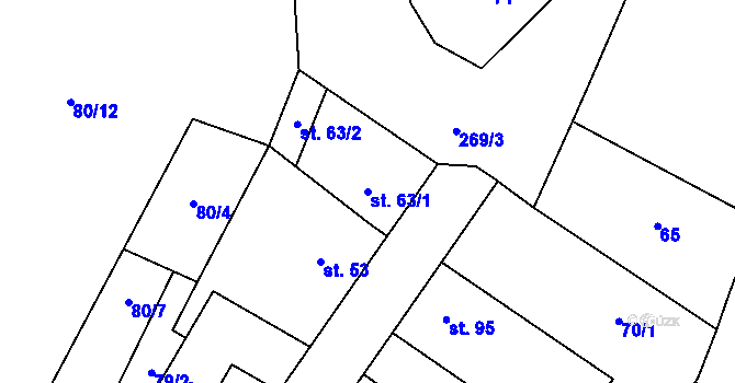 Parcela st. 63/1 v KÚ Kroučová, Katastrální mapa