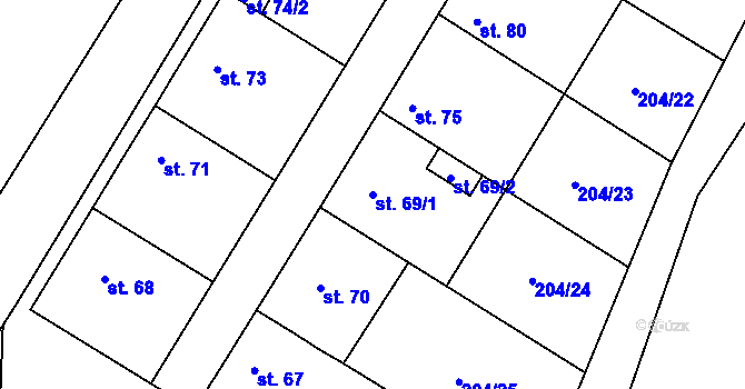 Parcela st. 69/1 v KÚ Kroučová, Katastrální mapa