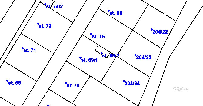 Parcela st. 69/2 v KÚ Kroučová, Katastrální mapa