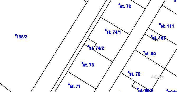 Parcela st. 74/2 v KÚ Kroučová, Katastrální mapa