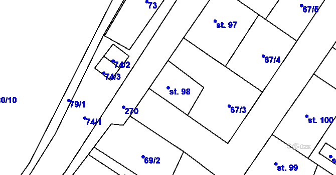 Parcela st. 98 v KÚ Kroučová, Katastrální mapa