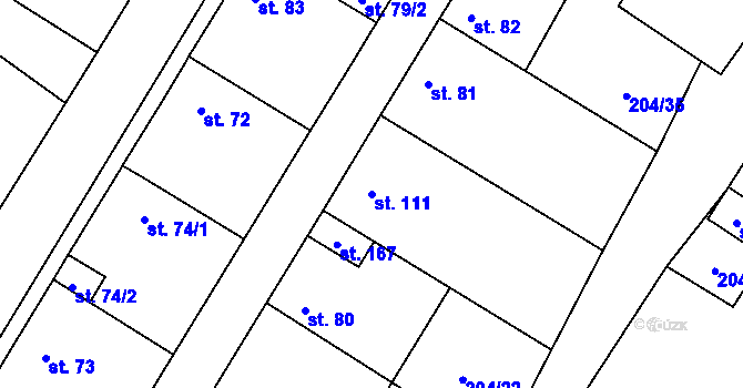 Parcela st. 111 v KÚ Kroučová, Katastrální mapa