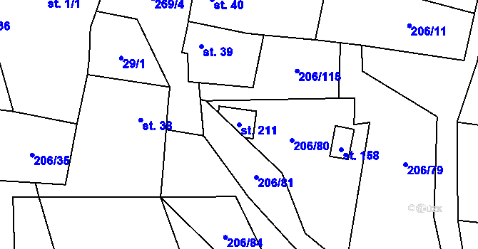 Parcela st. 211 v KÚ Kroučová, Katastrální mapa