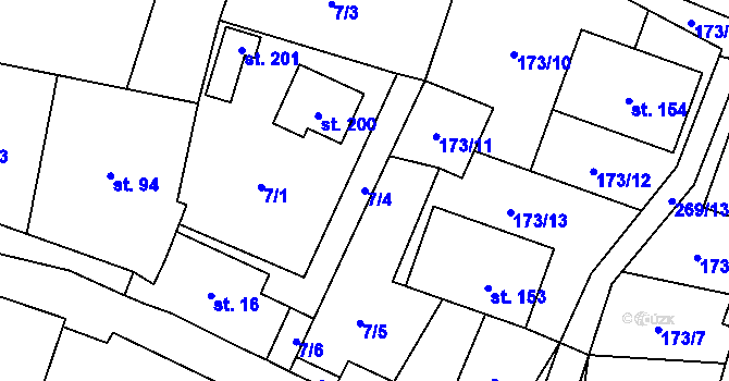 Parcela st. 7/4 v KÚ Kroučová, Katastrální mapa