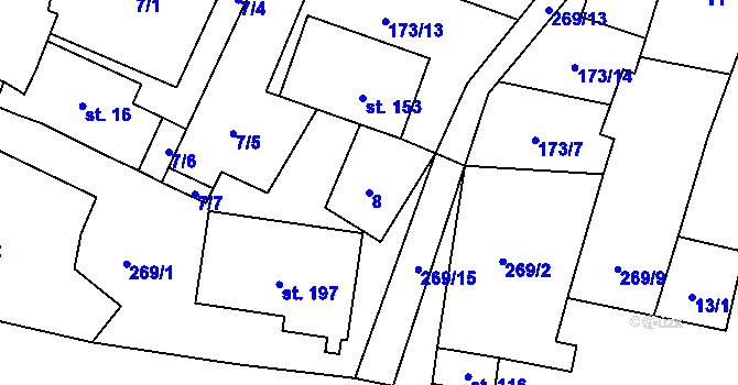 Parcela st. 8 v KÚ Kroučová, Katastrální mapa