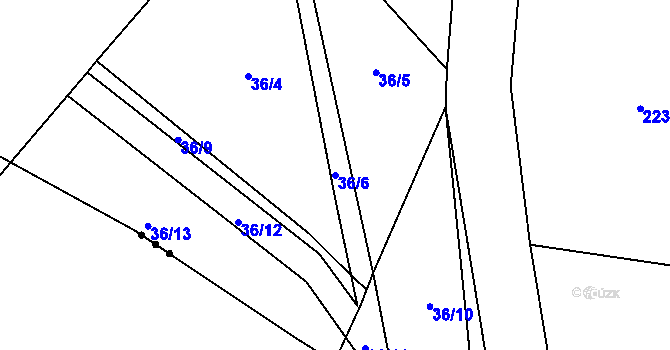 Parcela st. 36/6 v KÚ Kroučová, Katastrální mapa