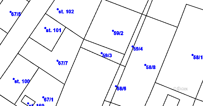 Parcela st. 59/3 v KÚ Kroučová, Katastrální mapa