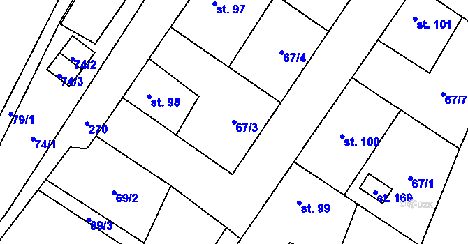 Parcela st. 67/3 v KÚ Kroučová, Katastrální mapa