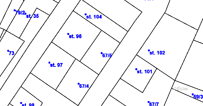 Parcela st. 67/5 v KÚ Kroučová, Katastrální mapa