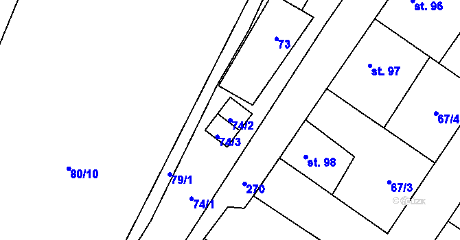 Parcela st. 74/2 v KÚ Kroučová, Katastrální mapa