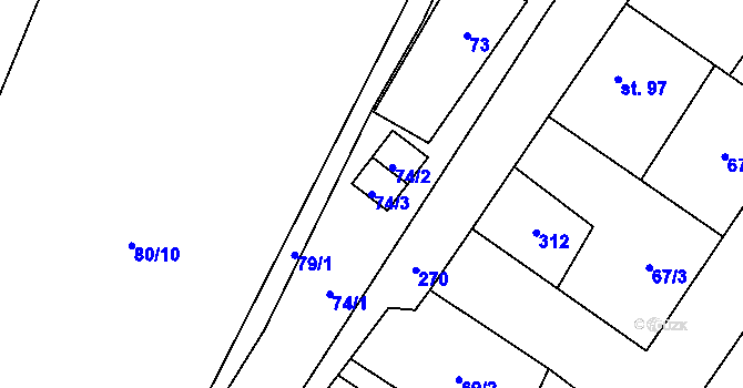 Parcela st. 74/3 v KÚ Kroučová, Katastrální mapa