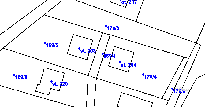 Parcela st. 169/4 v KÚ Kroučová, Katastrální mapa