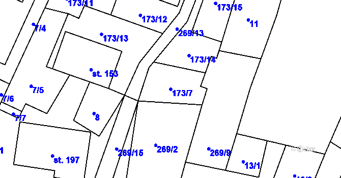 Parcela st. 173/7 v KÚ Kroučová, Katastrální mapa