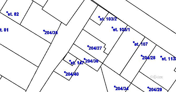 Parcela st. 204/27 v KÚ Kroučová, Katastrální mapa