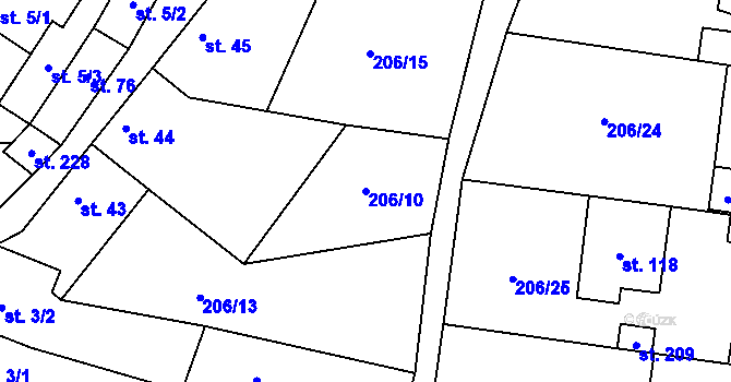 Parcela st. 206/10 v KÚ Kroučová, Katastrální mapa