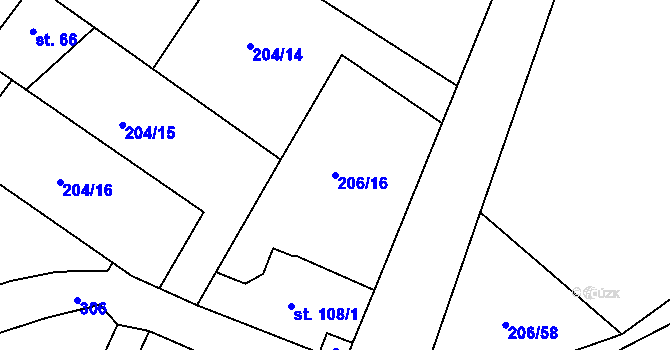 Parcela st. 206/16 v KÚ Kroučová, Katastrální mapa