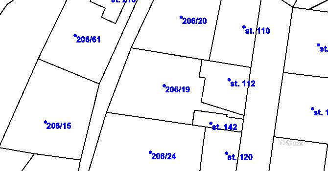 Parcela st. 206/19 v KÚ Kroučová, Katastrální mapa
