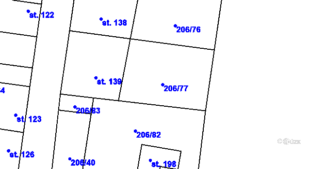 Parcela st. 206/77 v KÚ Kroučová, Katastrální mapa