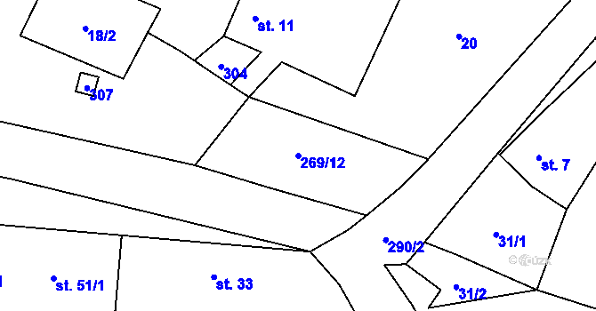 Parcela st. 269/12 v KÚ Kroučová, Katastrální mapa
