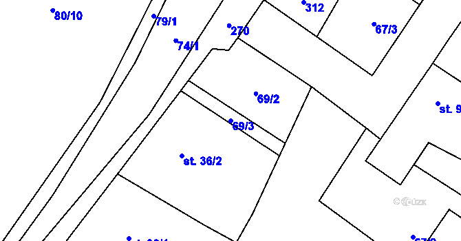 Parcela st. 69/3 v KÚ Kroučová, Katastrální mapa