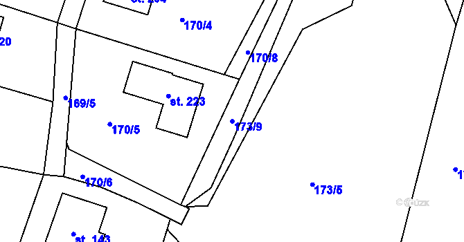 Parcela st. 173/9 v KÚ Kroučová, Katastrální mapa