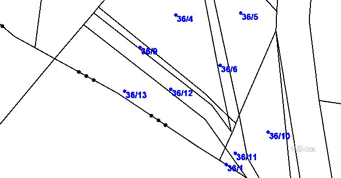 Parcela st. 36/12 v KÚ Kroučová, Katastrální mapa