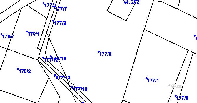 Parcela st. 177/5 v KÚ Kroučová, Katastrální mapa