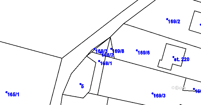 Parcela st. 168/2 v KÚ Kroučová, Katastrální mapa