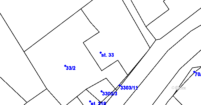 Parcela st. 33 v KÚ Krouna, Katastrální mapa