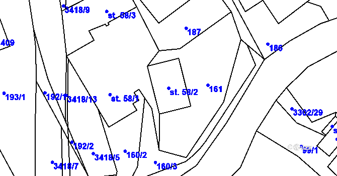 Parcela st. 58/2 v KÚ Krouna, Katastrální mapa