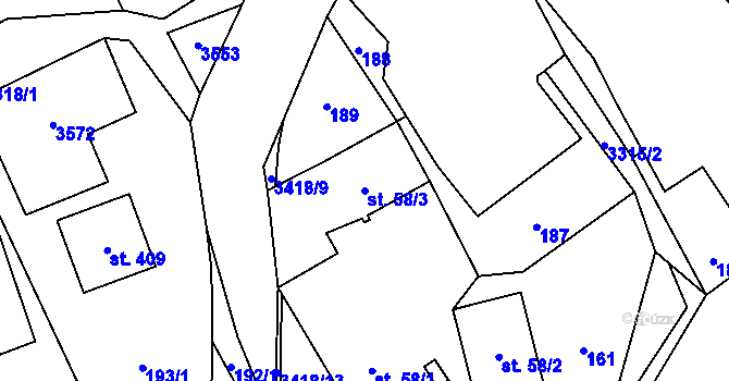 Parcela st. 58/3 v KÚ Krouna, Katastrální mapa