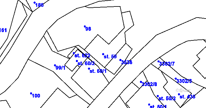 Parcela st. 59 v KÚ Krouna, Katastrální mapa