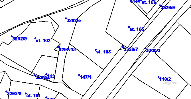 Parcela st. 103 v KÚ Krouna, Katastrální mapa