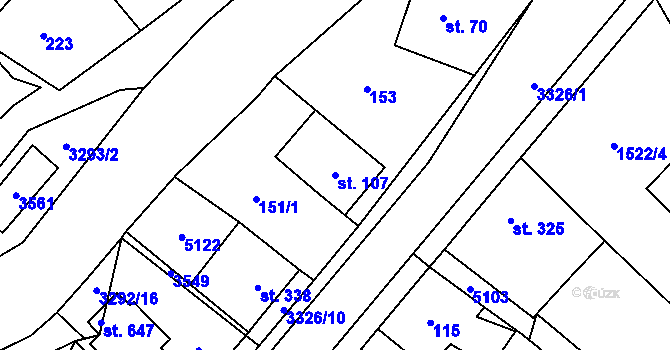 Parcela st. 107 v KÚ Krouna, Katastrální mapa