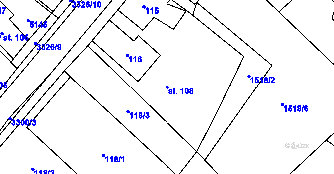 Parcela st. 108 v KÚ Krouna, Katastrální mapa