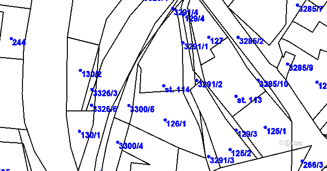 Parcela st. 114 v KÚ Krouna, Katastrální mapa
