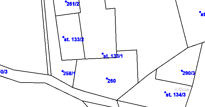 Parcela st. 133/1 v KÚ Krouna, Katastrální mapa