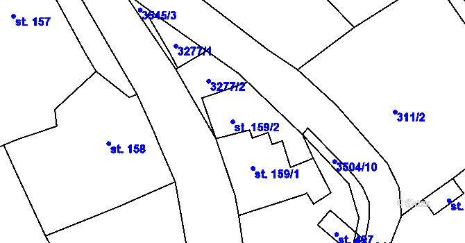 Parcela st. 159/2 v KÚ Krouna, Katastrální mapa