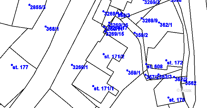 Parcela st. 171/2 v KÚ Krouna, Katastrální mapa