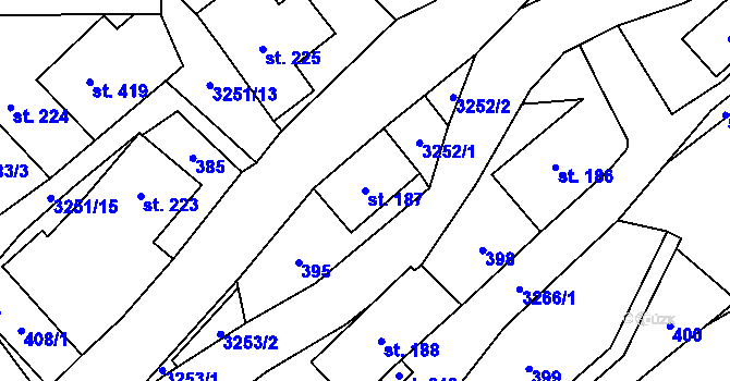 Parcela st. 187 v KÚ Krouna, Katastrální mapa