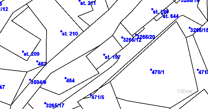 Parcela st. 197 v KÚ Krouna, Katastrální mapa