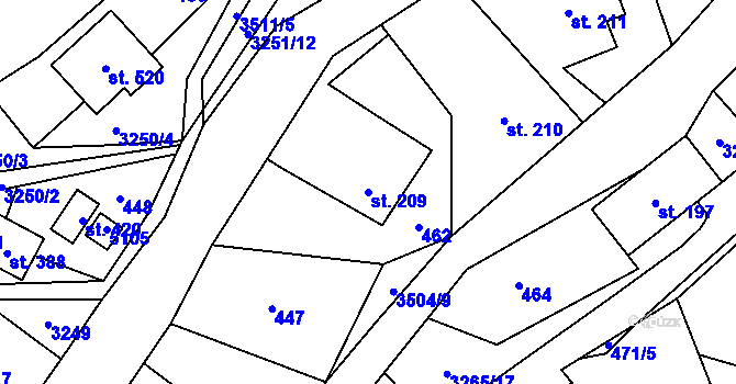 Parcela st. 209 v KÚ Krouna, Katastrální mapa
