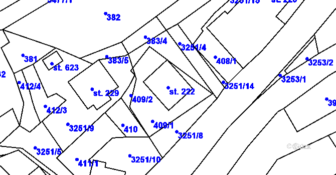 Parcela st. 222 v KÚ Krouna, Katastrální mapa