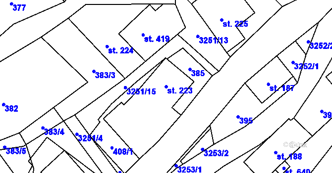 Parcela st. 223 v KÚ Krouna, Katastrální mapa