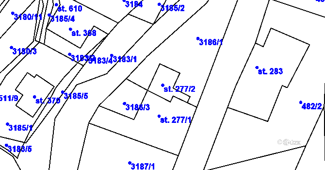 Parcela st. 277/2 v KÚ Krouna, Katastrální mapa