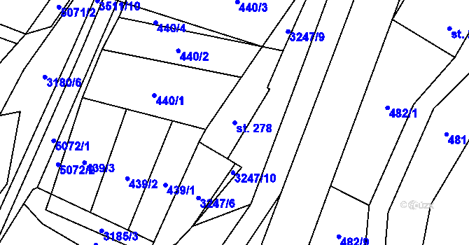 Parcela st. 278 v KÚ Krouna, Katastrální mapa