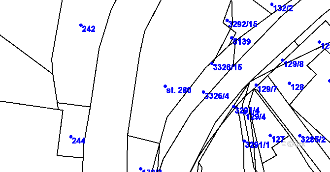 Parcela st. 280 v KÚ Krouna, Katastrální mapa