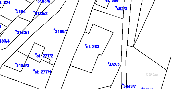 Parcela st. 283 v KÚ Krouna, Katastrální mapa