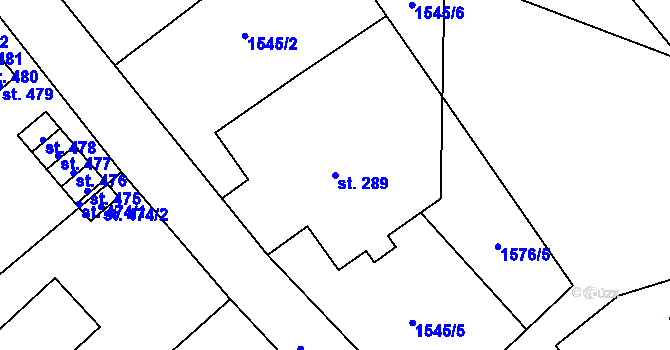 Parcela st. 289 v KÚ Krouna, Katastrální mapa