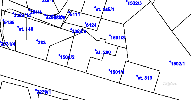 Parcela st. 290 v KÚ Krouna, Katastrální mapa